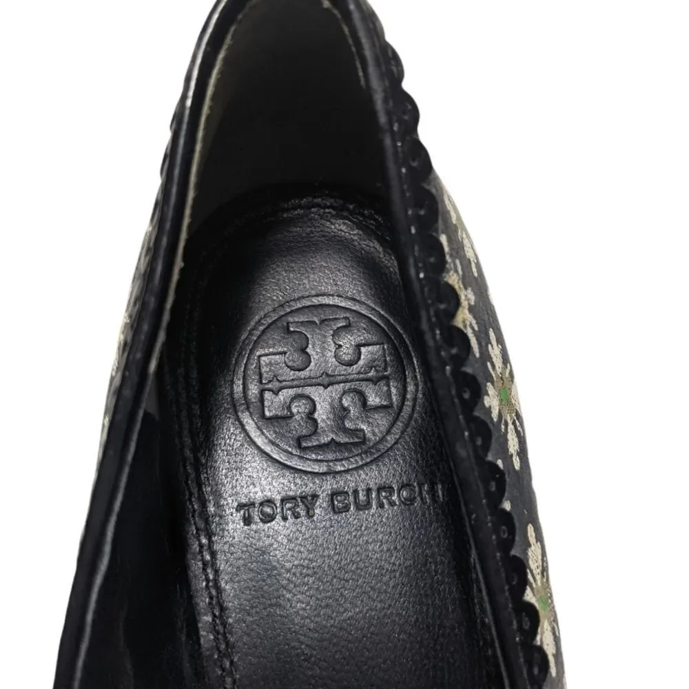 TORY BURCH Daisy Floral Navy Blue Flats Loafers 7